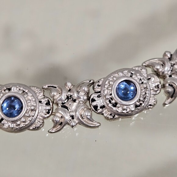 Vachi Sterling Silver Blue Stones Vintage Design Toggle Bracelet Signed - Picture 11 of 16